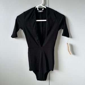 Reformation Black Deep V Bodysuit XS